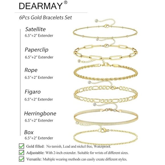 6 Piece Set Of 14k Gold Bracelets - Picture 2 of 5